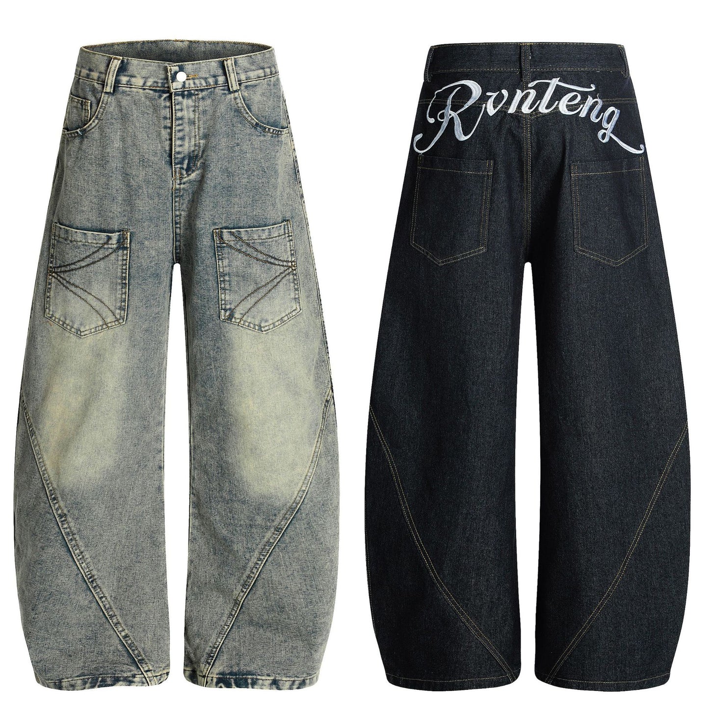 Embroidered Washed Denim Long Pants