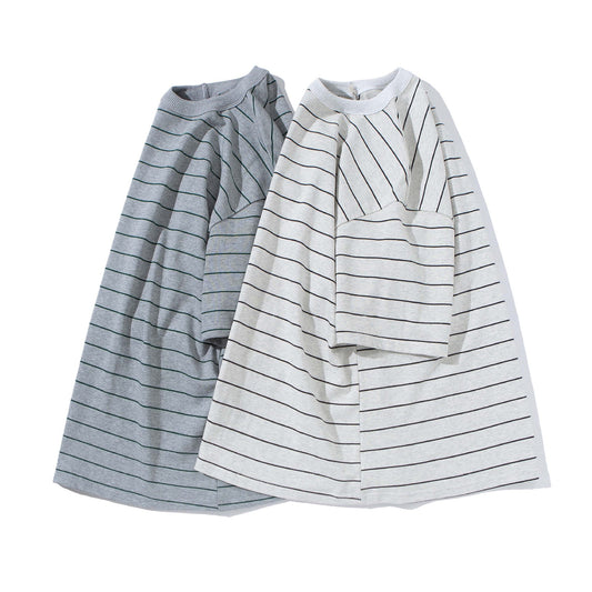 Striped Short Sleeved T-shirt with Round Neck