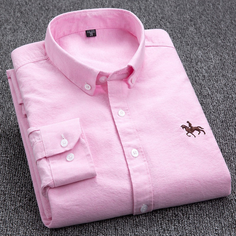 Pure Cotton Men's Long-Sleeved Oxford Shirt - Embroidered Logo