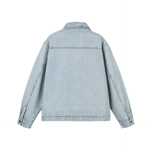 Loose Stripe Denim Jacket Japanese Retro Style Casual Fit