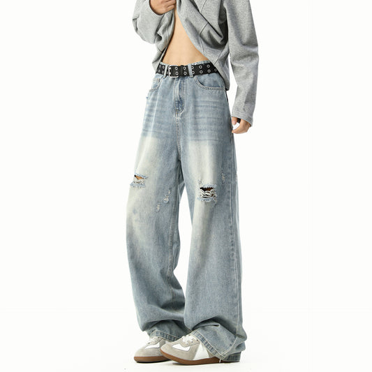 Men's  Loose Straight Leg Denim Jeans Casual Trousers