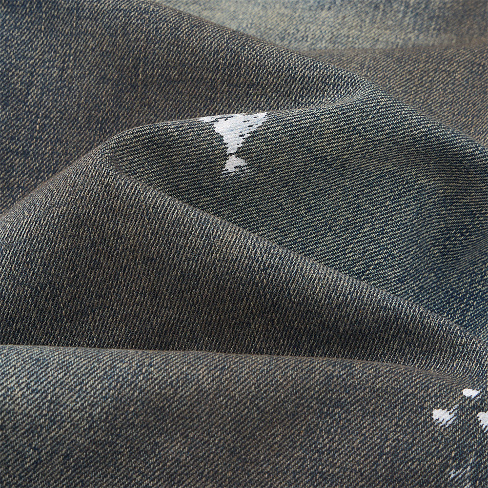 Men's Distressed Straight Leg Jeans, Casual Loose Fit Pants