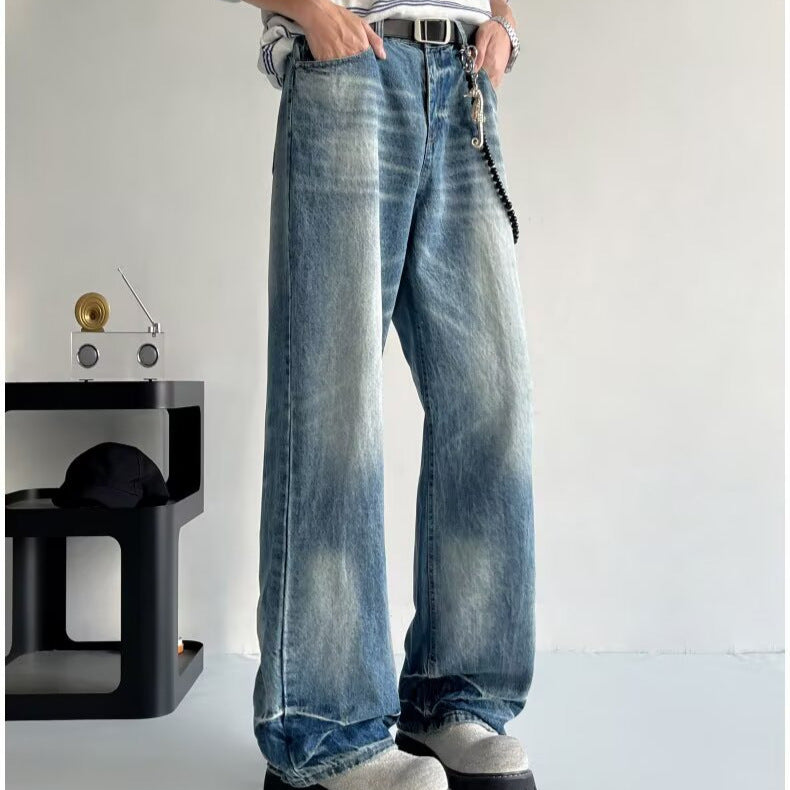 Washed Lightning Patterned Micro Flared Jeans