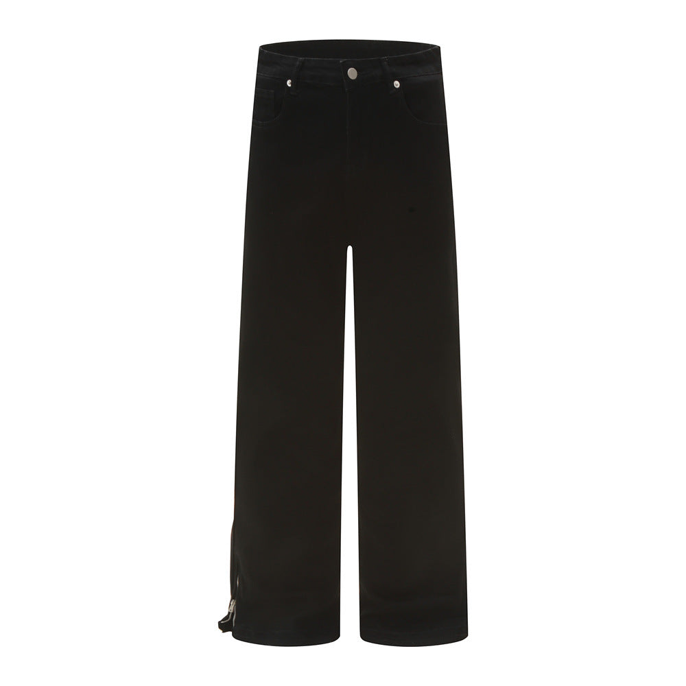 Men's Denim Jeans, Distressed Hem Straight Leg Loose Fit Casual Pants