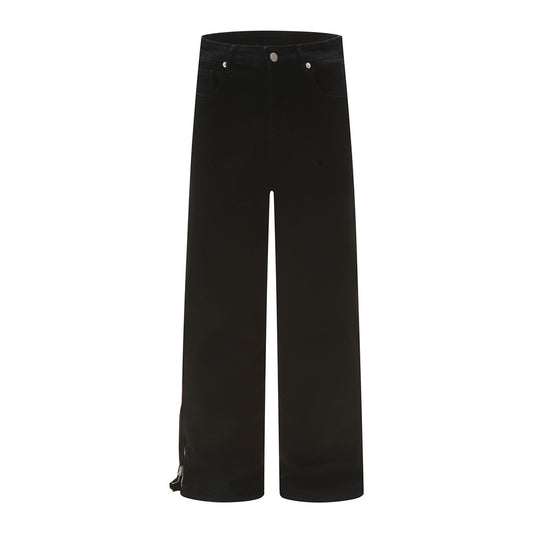 Men's Denim Jeans, Distressed Hem Straight Leg Loose Fit Casual Pants