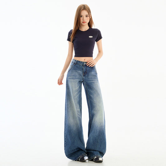 Distressed Floor-Length Wide-Leg Jeans for Women