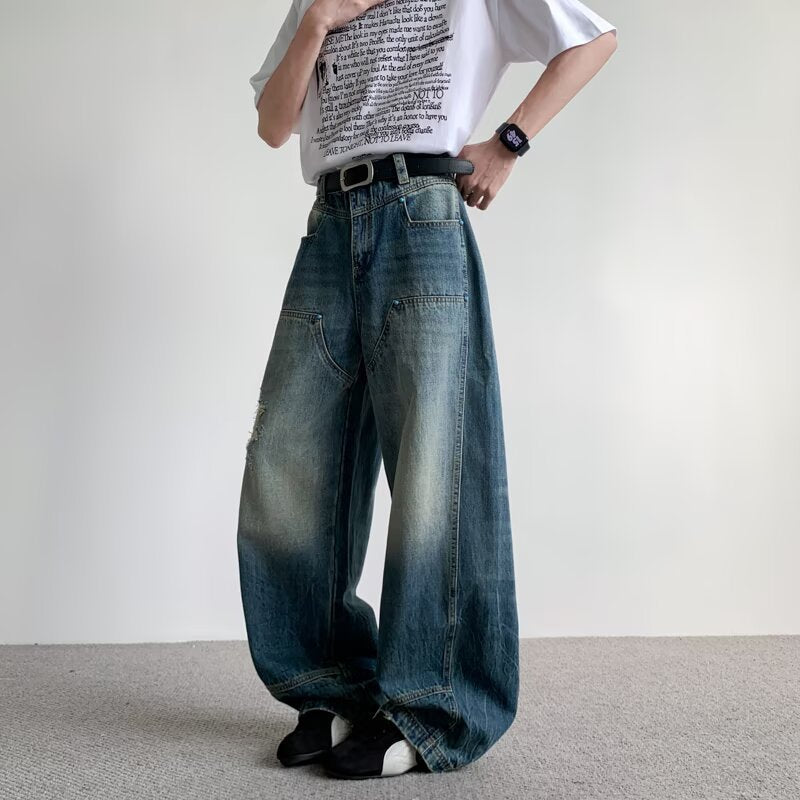 Distressed Vintage Loose Fit Wide Leg Jeans