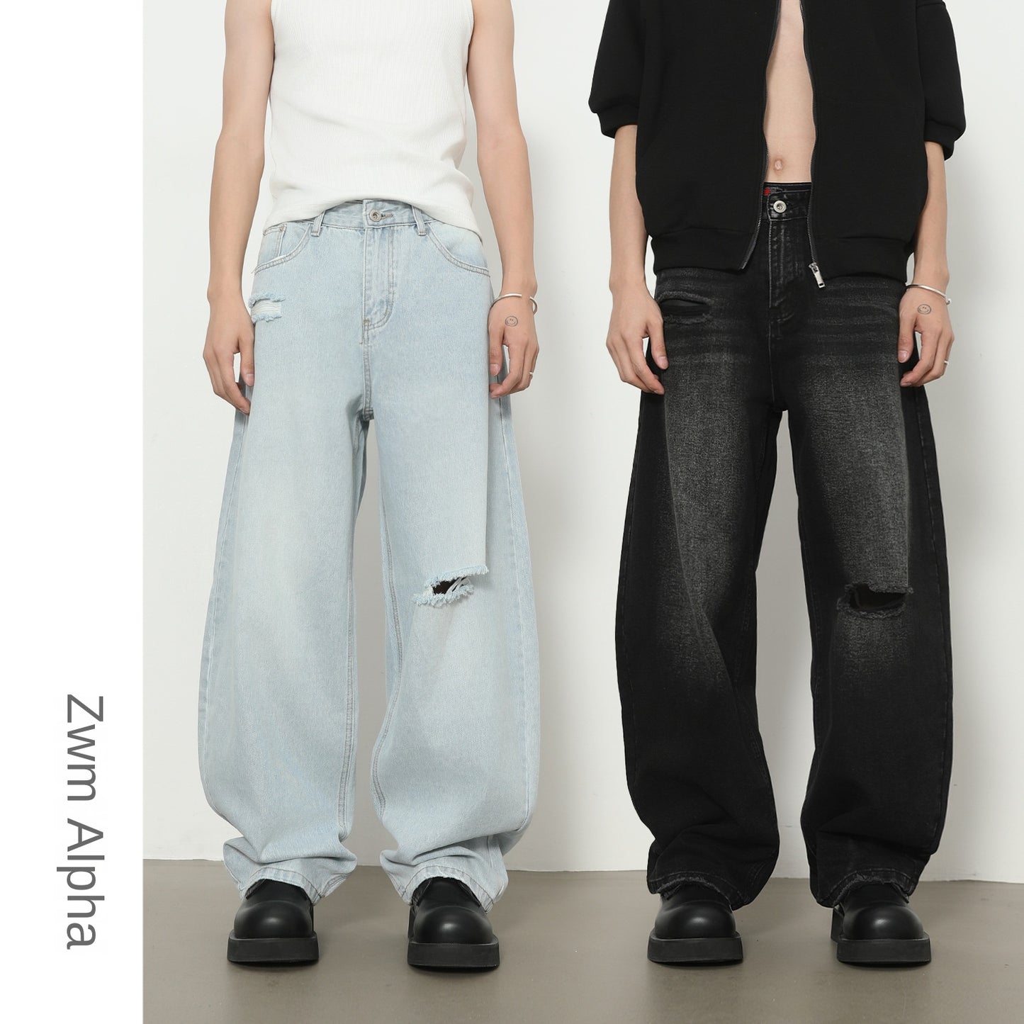 Denim Distressed Flare Wide-Leg Jeans - Multi-Purpose Long Pants