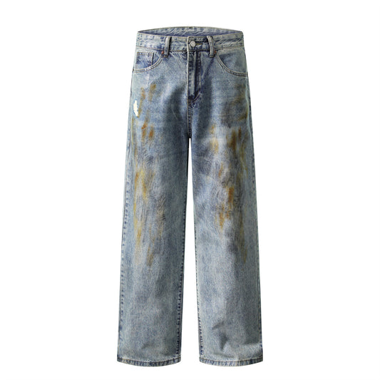 Unisex Distressed Denim Pants - Loose Straight Fit Trousers