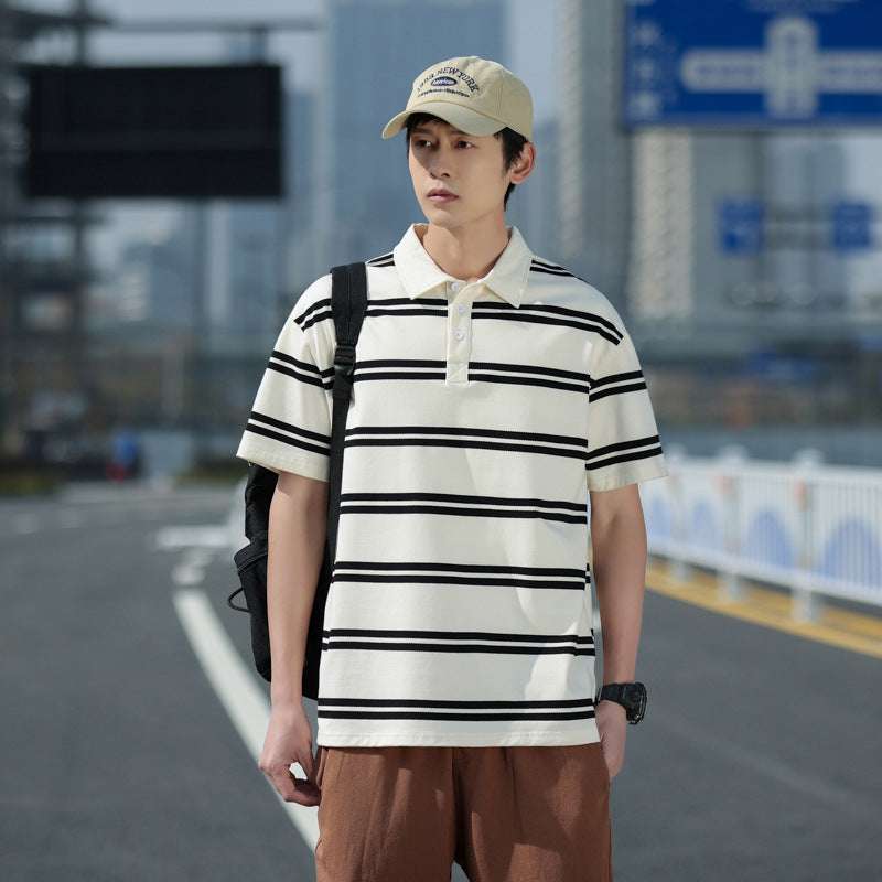 Striped Short Sleeved Polo Shirt for Men