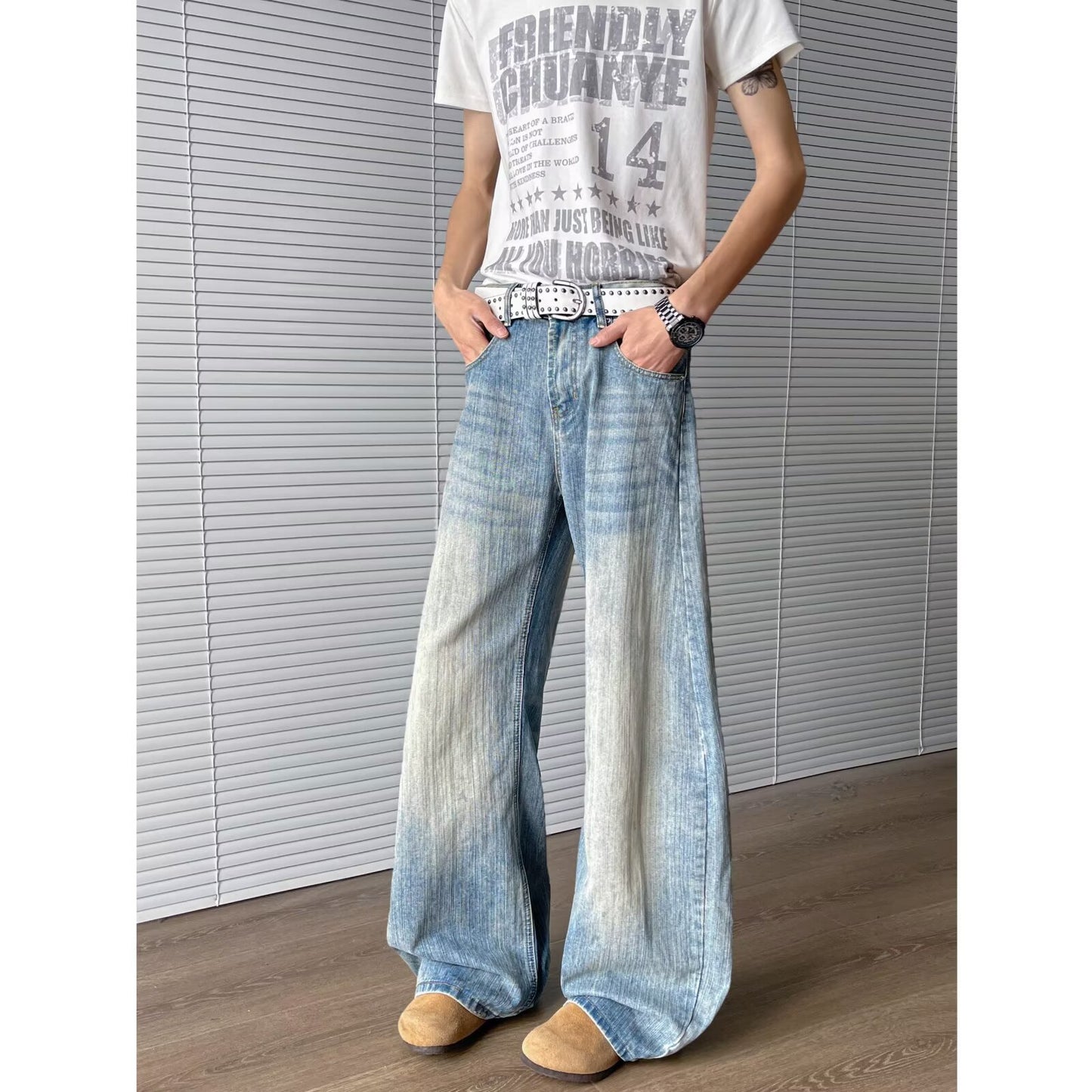 Bent Knife Cowboy Men's and Women's Versatile Retro Washed Loose Casual Pants