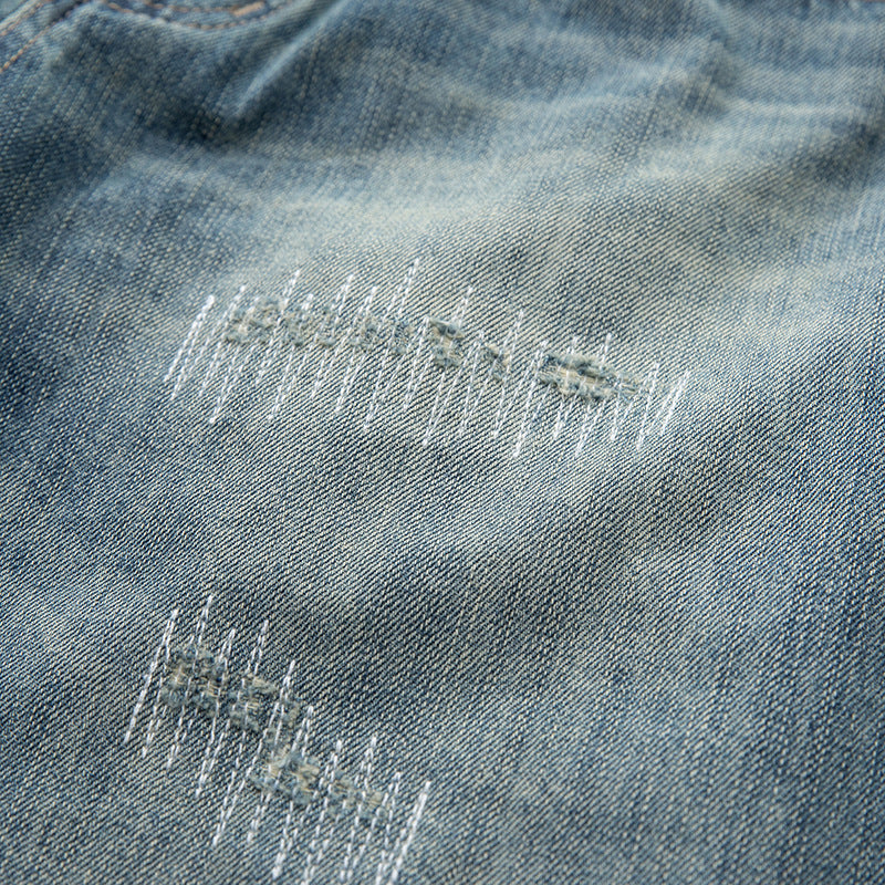 Washed Distressed Ripped Loose Straight Casual Jeans for Men