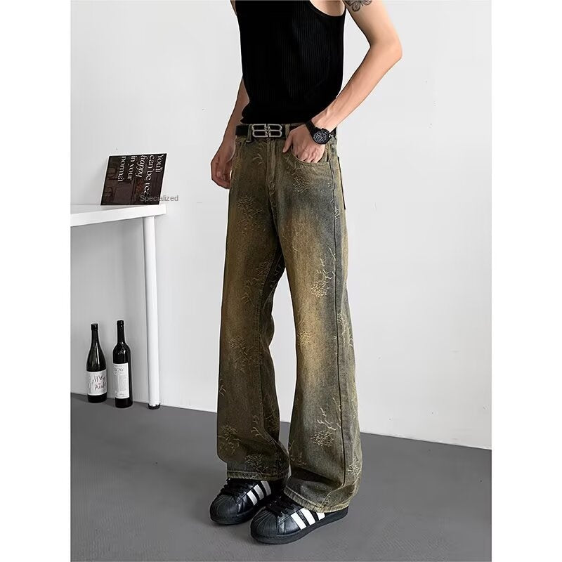 Washed High Street Straight Tube Micro Pull Pants