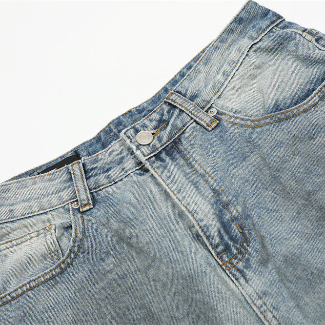 Men's Distressed Denim Jeans with Faded and Cat-Whisker Effects, Loose Fit,  Casual Pants