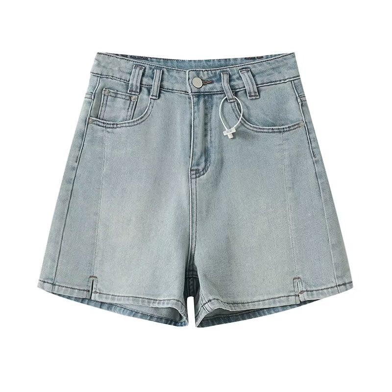 Low Waisted A-Line Straight Leg Denim Shorts for Women