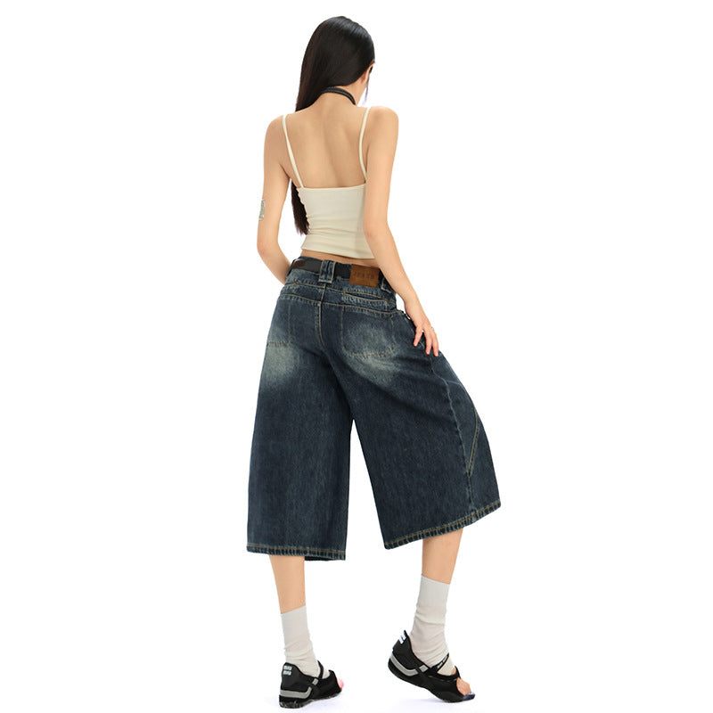 Women's Dark Denim Wide-Leg Straight-Leg Pants