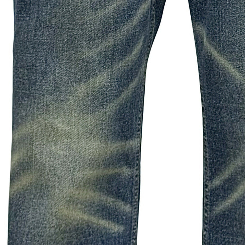 Men's Washed Denim Bell Bottom Jeans — Mid Rise Full Length Streetwear