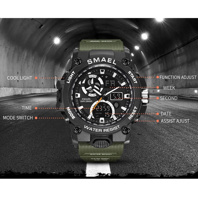 Men's Rugged Waterproof Sports Watch w/Dual Time