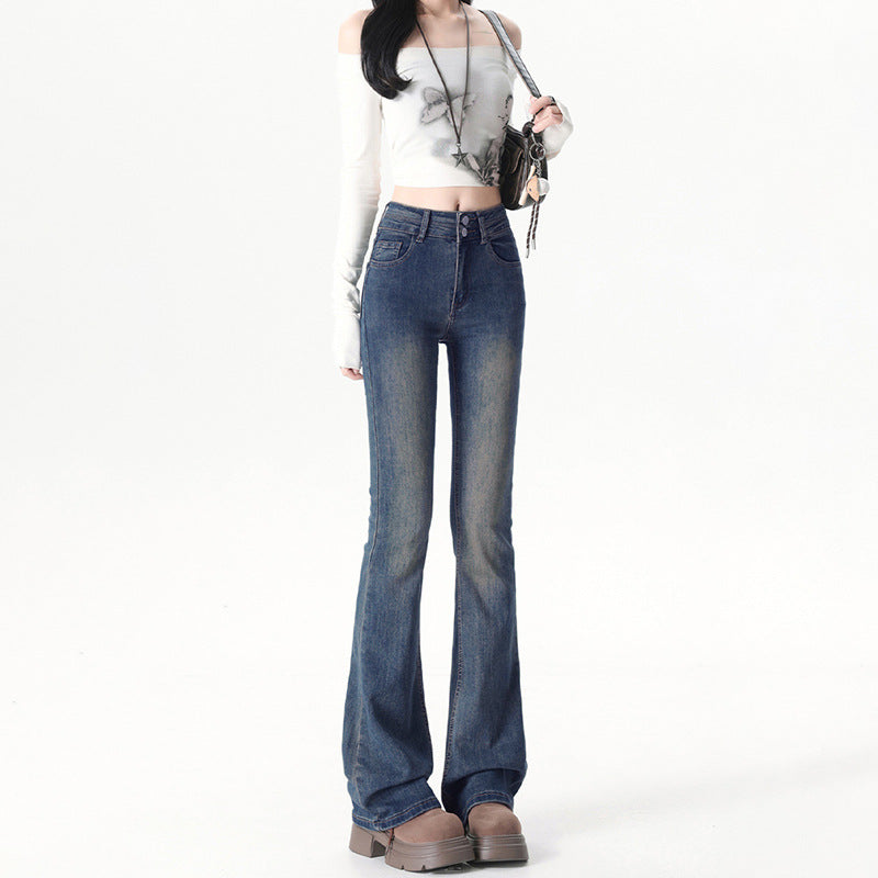 Individual  Double Button Flared Jeans for Women - High Waist Slimming Hoof Bell Bottom Denim Pants