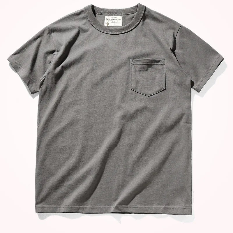 Men's Short-Sleeved Pocket T-Shirt - Solid Color Heavyweight Washed