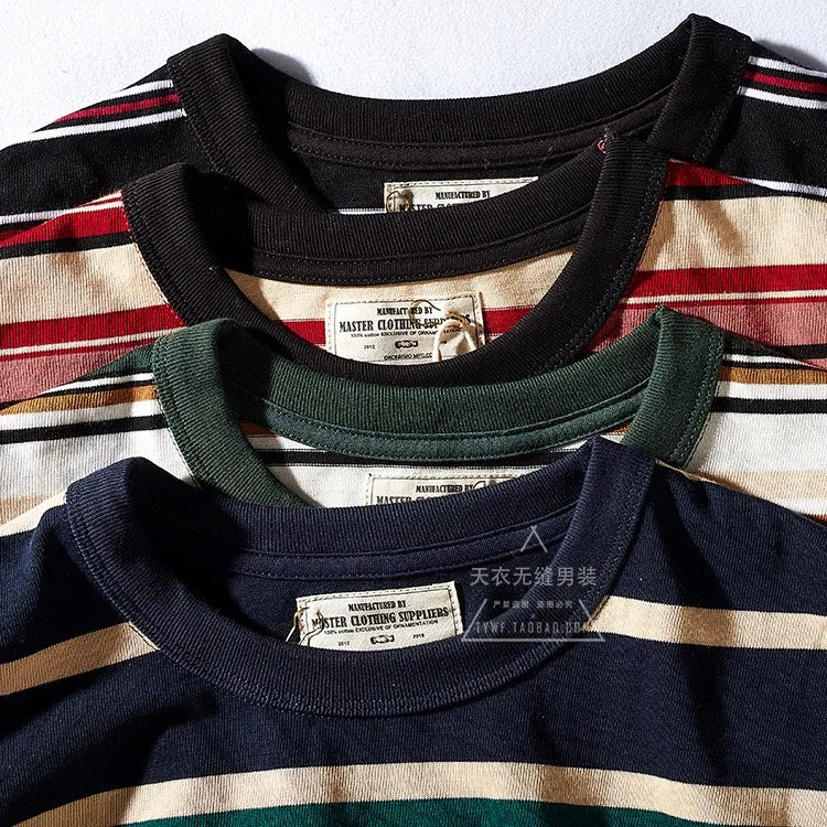 Japanese Heavyweight Pure Cotton Long-sleeved Striped T-shirt