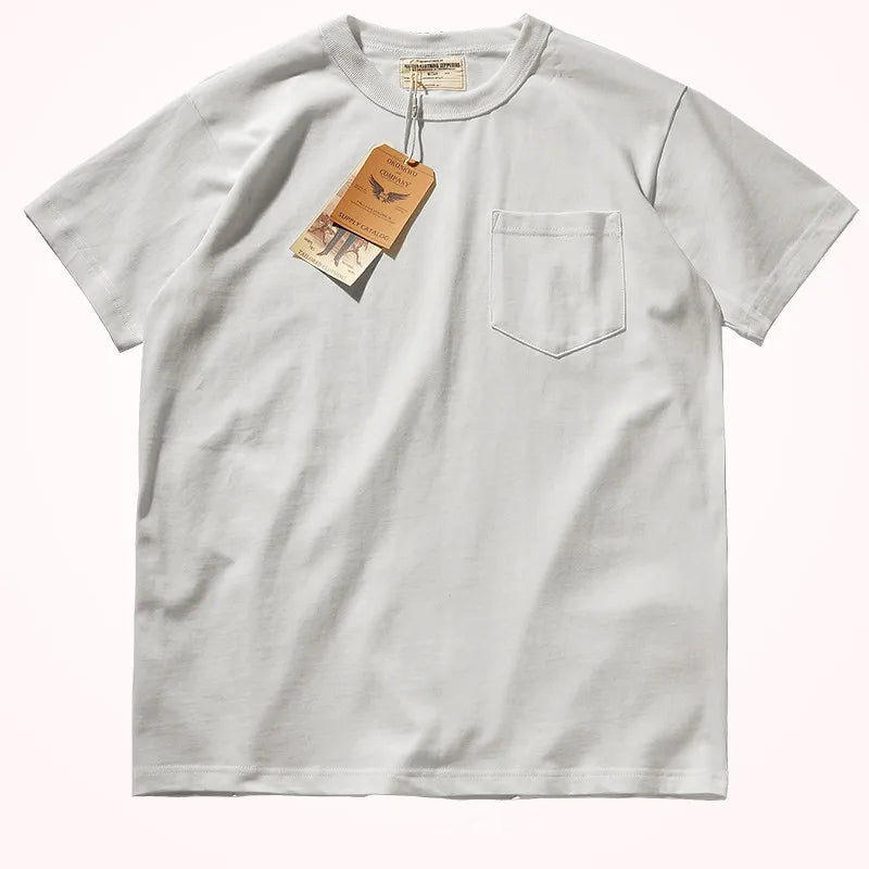 Men's Short-Sleeved Pocket T-Shirt - Solid Color Heavyweight Washed