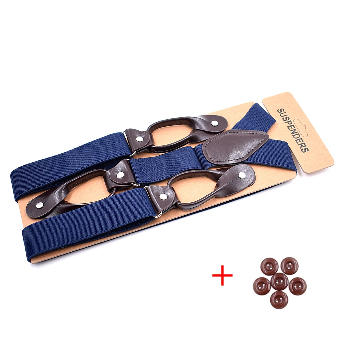 Vintage Suspenders with Leather Trimmed Button Ends - Y Back Adjustable Elastic