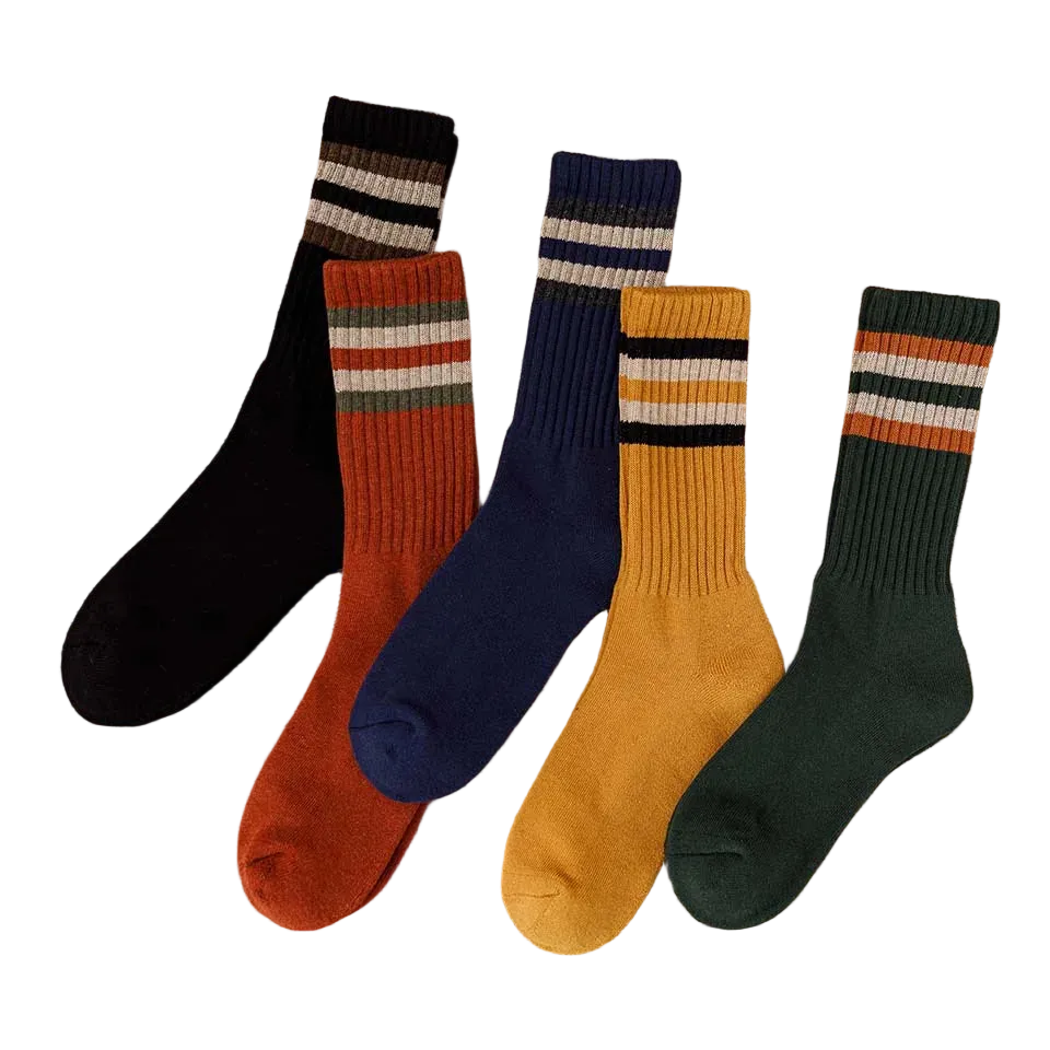 5-Pack Men's Striped Thick Cotton Tube Socks