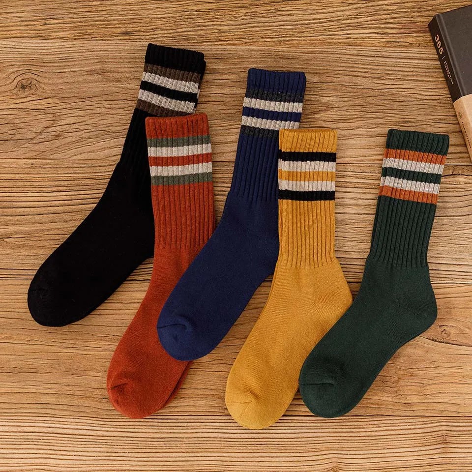 5-Pack Men's Striped Thick Cotton Tube Socks