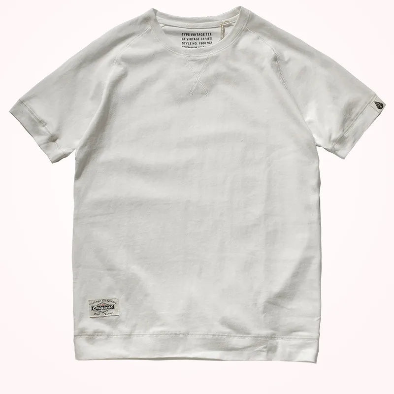 Raglan Sleeve Solid Color T-shirt Men's Short-sleeved Round Neck - 100% Cotton