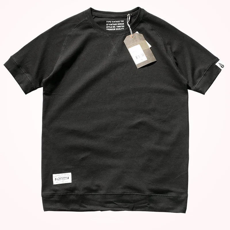 Raglan Sleeve Solid Color T-shirt Men's Short-sleeved Round Neck - 100% Cotton