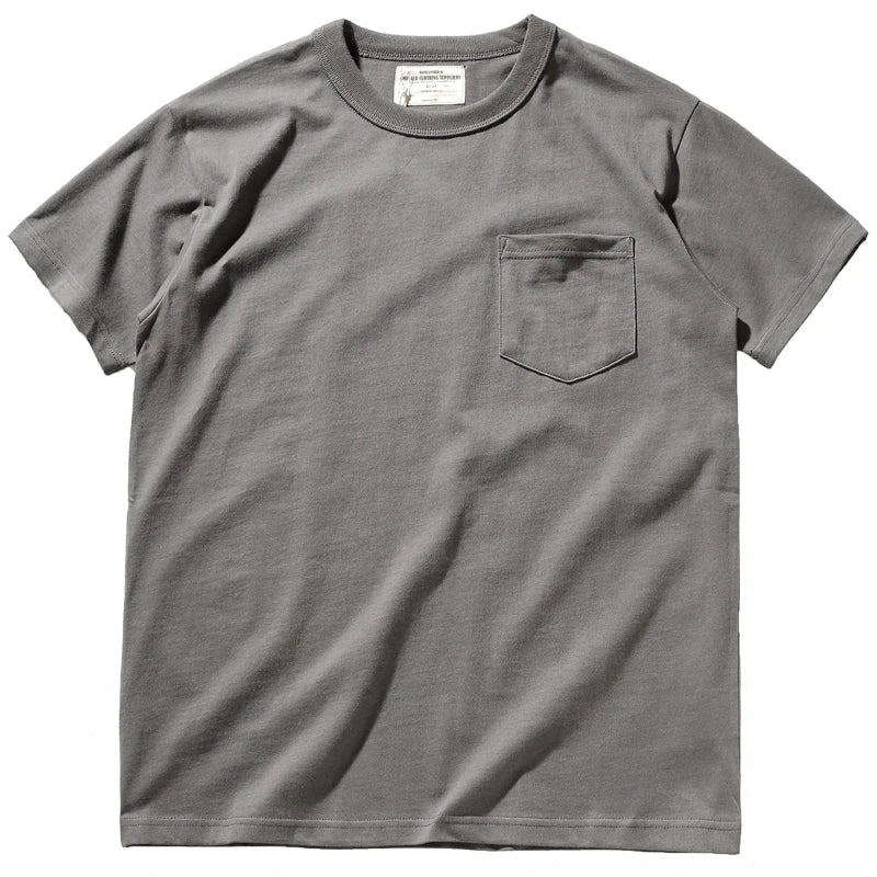 Men's Short-Sleeved Pocket T-Shirt - Solid Color Heavyweight Washed