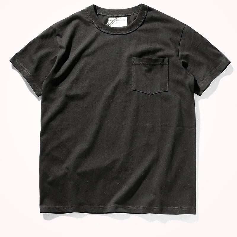 Men's Short-Sleeved Pocket T-Shirt - Solid Color Heavyweight Washed