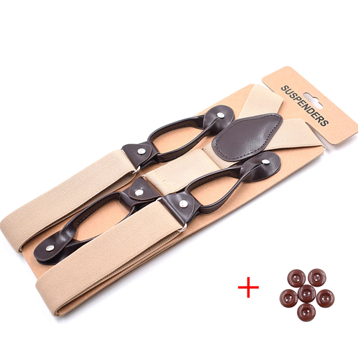 Vintage Suspenders with Leather Trimmed Button Ends - Y Back Adjustable Elastic