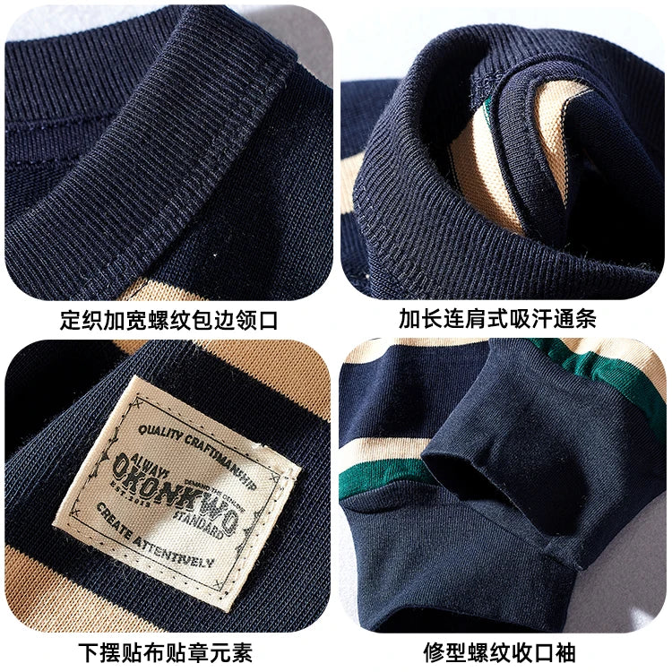 Japanese Heavyweight Pure Cotton Long-sleeved Striped T-shirt