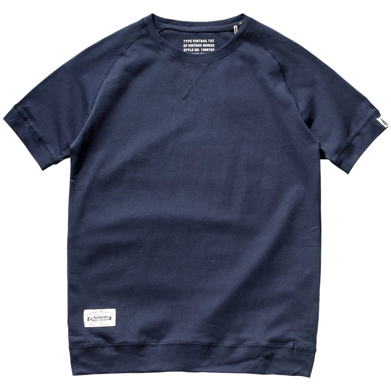 Raglan Sleeve Solid Color T-shirt Men's Short-sleeved Round Neck - 100% Cotton