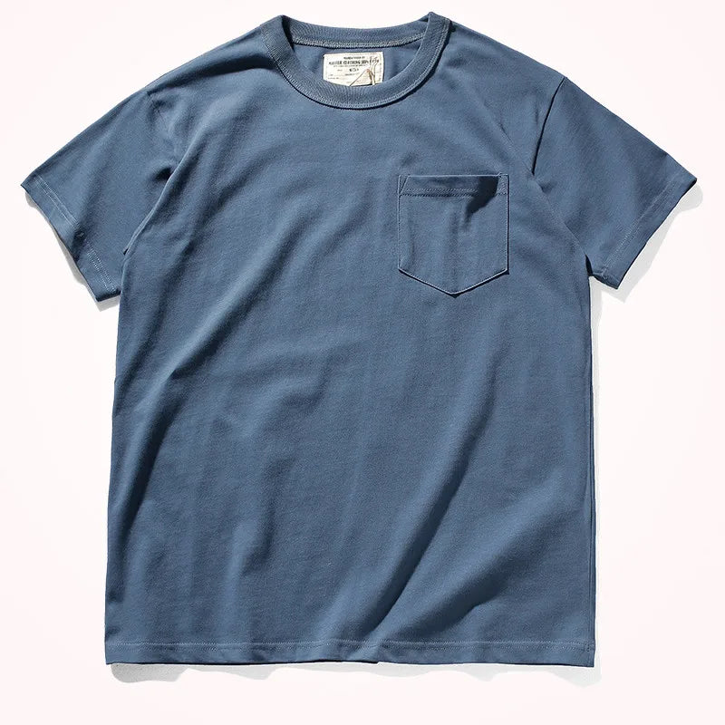 Men's Short-Sleeved Pocket T-Shirt - Solid Color Heavyweight Washed