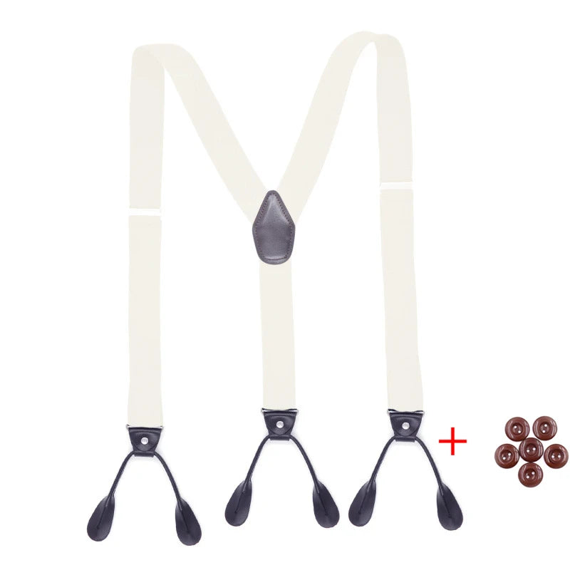 Vintage Suspenders with Leather Trimmed Button Ends - Y Back Adjustable Elastic