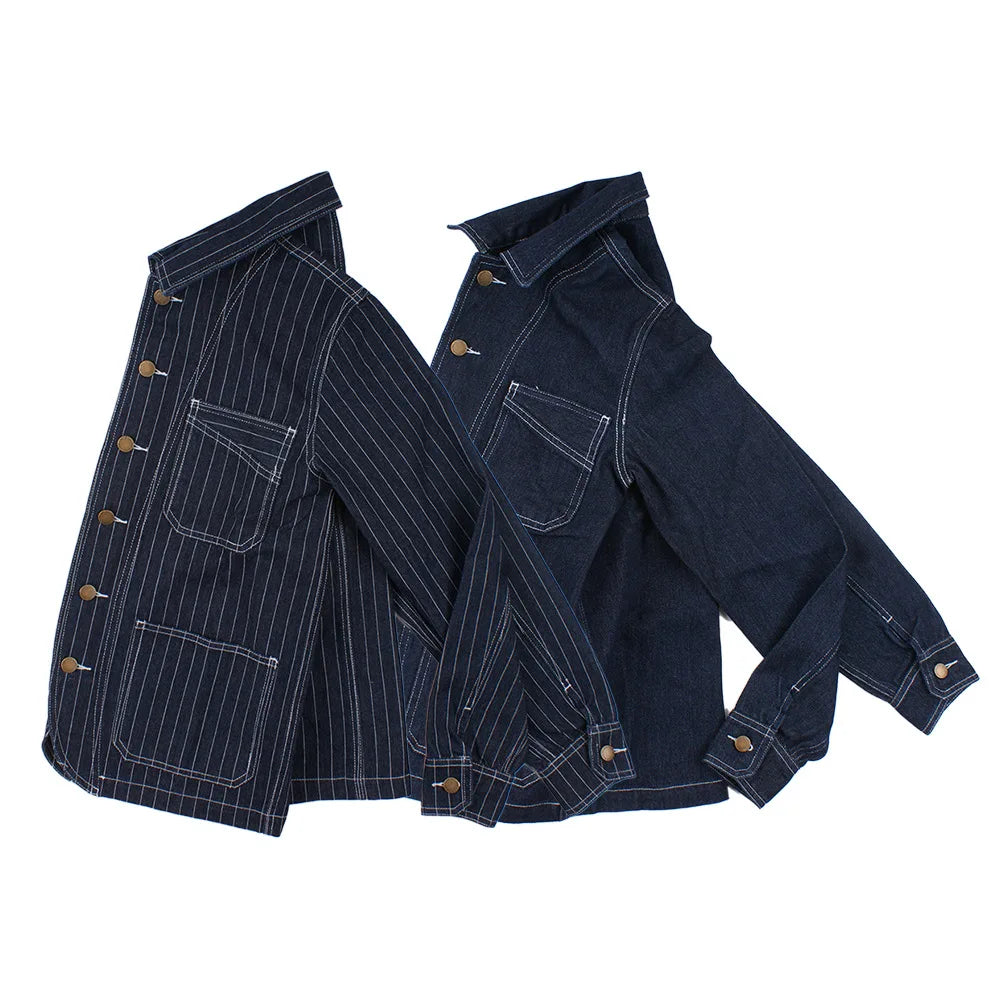 Men's Denim Vertical Striped Wabash Jacket - Multi-Pocket