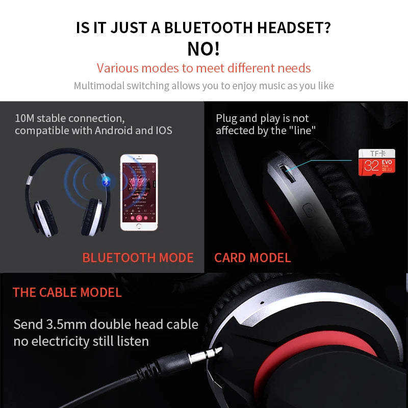 Wireless Bluetooth Foldable Headphones With Microphone And TF Card