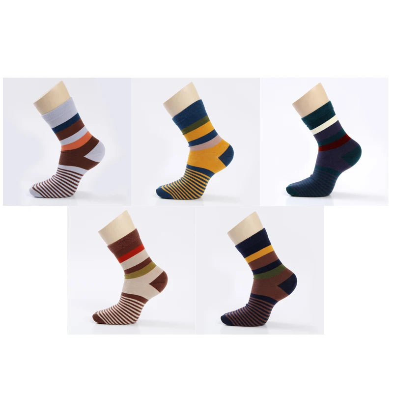 Colorful Striped Cotton Men's Socks - 5 Pairs