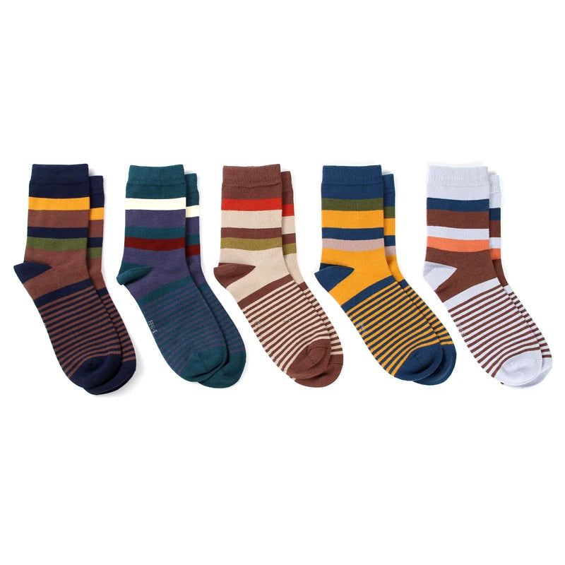 Colorful Striped Cotton Men's Socks - 5 Pairs