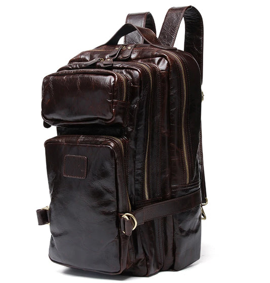 High Class Oil Waxed Genuine Leather Men's Backpack Travel Backpack School Backpack Mountaineering Bag Brown