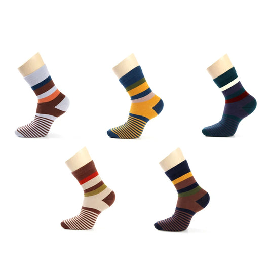 Colorful Striped Cotton Men's Socks - 5 Pairs