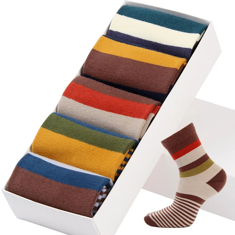 Colorful Striped Cotton Men's Socks - 5 Pairs