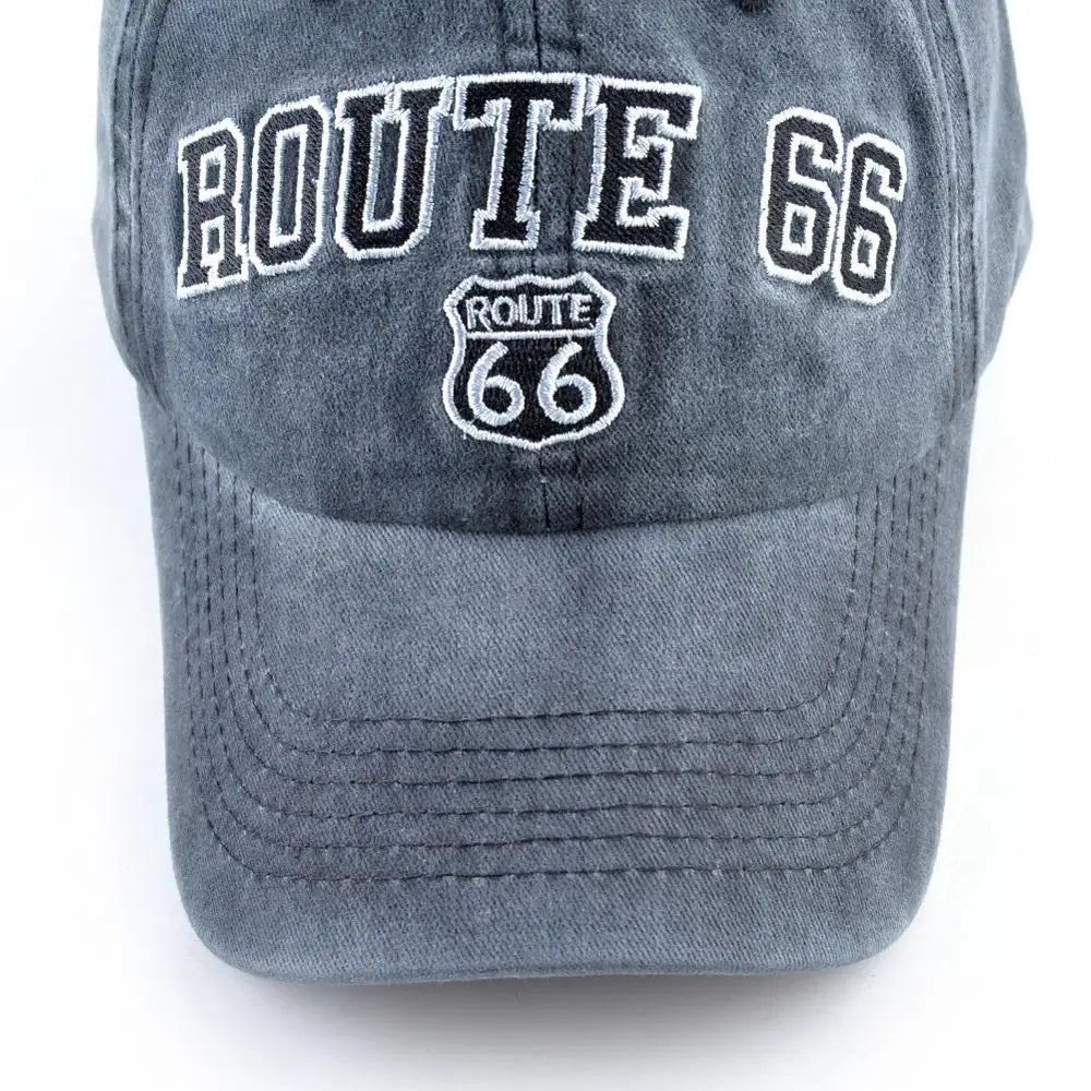 Vintage Washed Cotton ROUTE 66 Embroidery Baseball Cap Fitted Cap