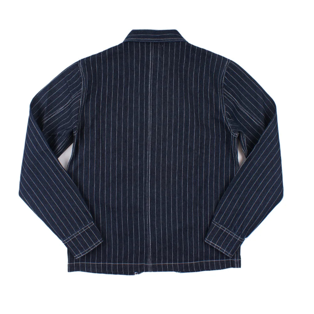 Men's Denim Vertical Striped Wabash Jacket - Multi-Pocket
