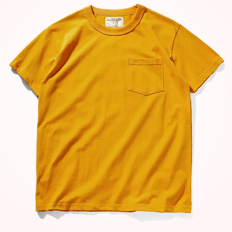 Men's Short-Sleeved Pocket T-Shirt - Solid Color Heavyweight Washed