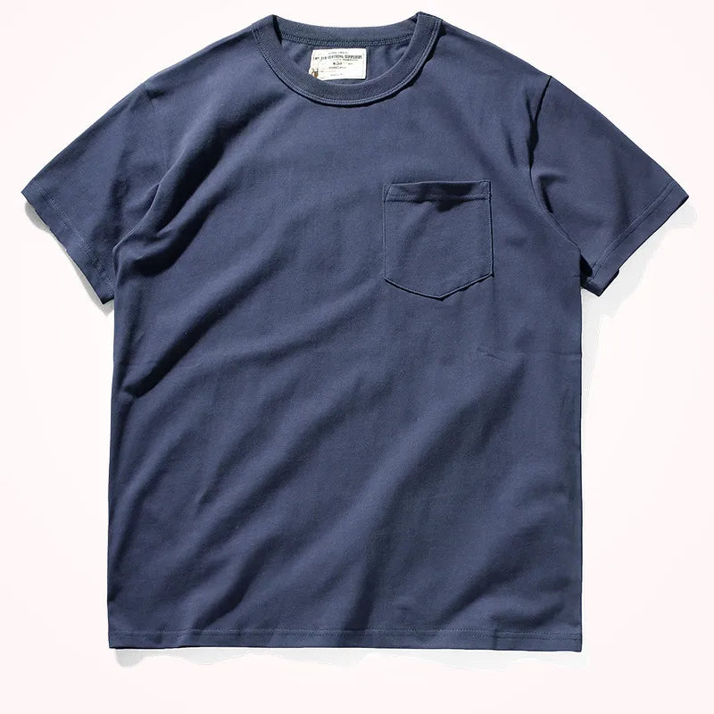 Men's Short-Sleeved Pocket T-Shirt - Solid Color Heavyweight Washed