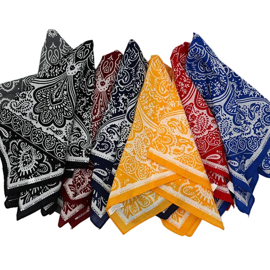 58cm Printed Paisley Cotton Bandana Red Black Yellow Square Head Scarf For Women